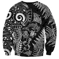 New Zealand Sea Animals Sweatshirt with Maori Koru Tribal Tattoo and Silver Ferns Black Color LT03 - Polynesian Pride