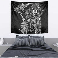 New Zealand Sea Animals Tapestry with Maori Koru Tribal Tattoo and Silver Ferns Black Color LT03 - Polynesian Pride