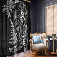 New Zealand Sea Animals Window Curtain with Maori Koru Tribal Tattoo and Silver Ferns Black Color LT03 - Polynesian Pride
