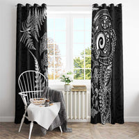 New Zealand Sea Animals Window Curtain with Maori Koru Tribal Tattoo and Silver Ferns Black Color LT03 - Polynesian Pride