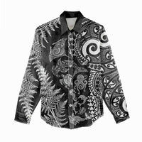 New Zealand Sea Animals Women Casual Shirt with Maori Koru Tribal Tattoo and Silver Ferns Black Color LT03 - Polynesian Pride