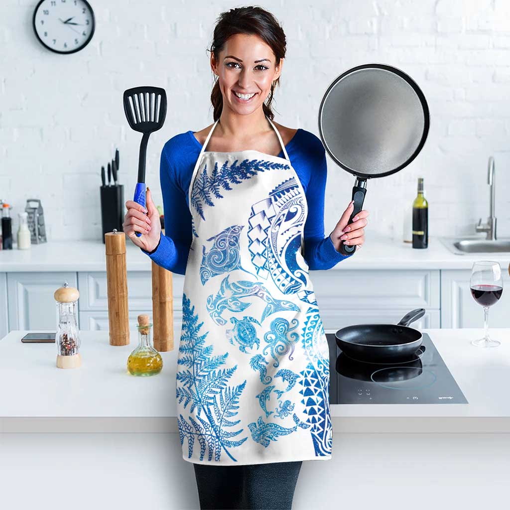 New Zealand Sea Animals Apron with Maori Koru Tribal Tattoo and Silver Ferns Galaxy Style LT03 - Polynesian Pride