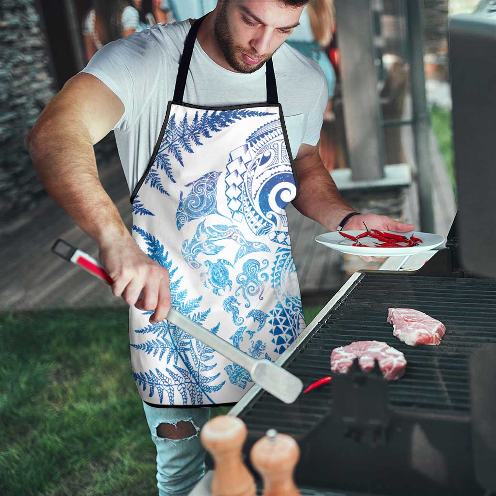New Zealand Sea Animals Apron with Maori Koru Tribal Tattoo and Silver Ferns Galaxy Style LT03 - Polynesian Pride
