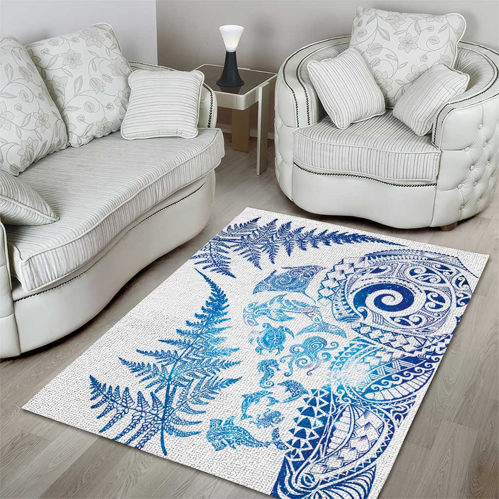 New Zealand Sea Animals Area Rug with Maori Koru Tribal Tattoo and Silver Ferns Galaxy Style LT03 - Polynesian Pride