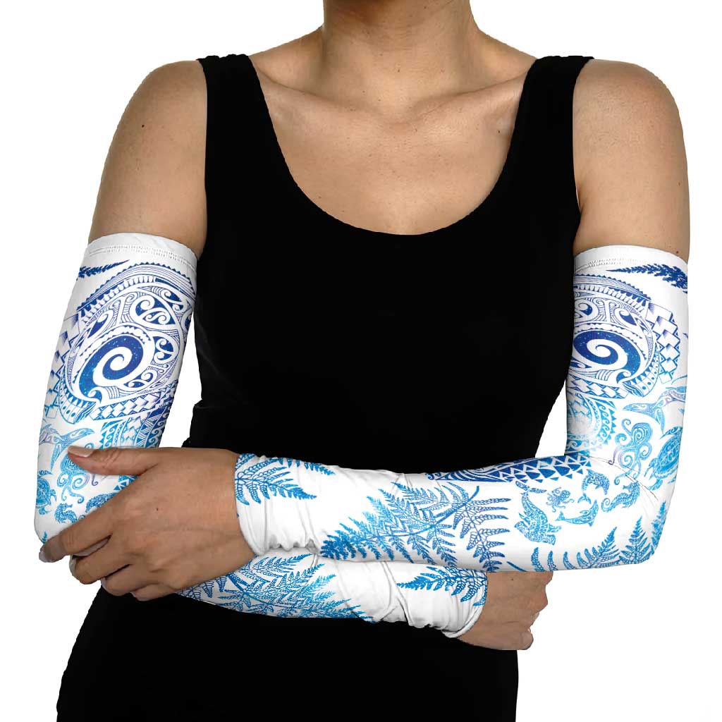 New Zealand Sea Animals Arm Sleeves with Maori Koru Tribal Tattoo and Silver Ferns Galaxy Style LT03 - Polynesian Pride