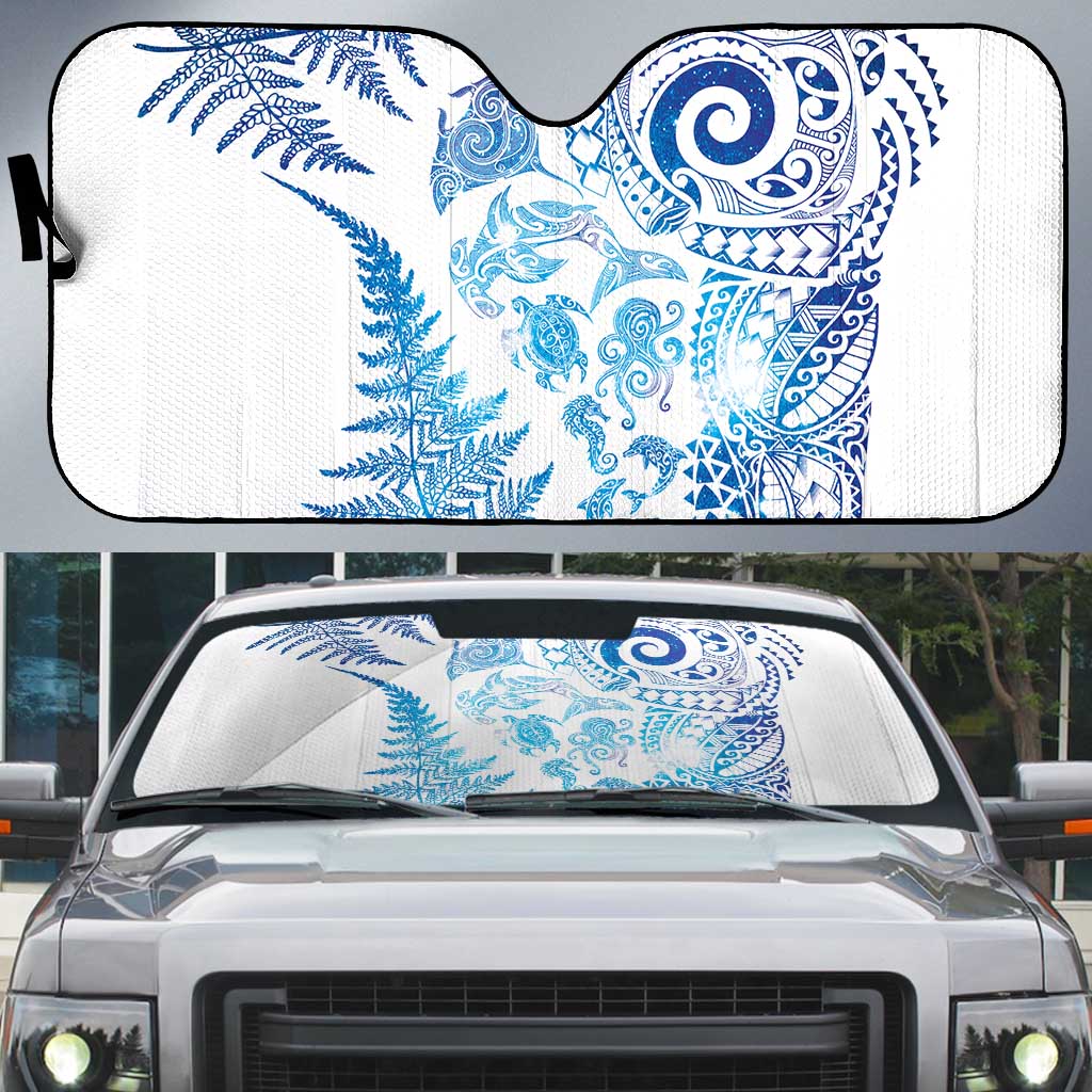 New Zealand Sea Animals Auto Sun Shade with Maori Koru Tribal Tattoo and Silver Ferns Galaxy Style LT03 Multicolor - Polynesian Pride