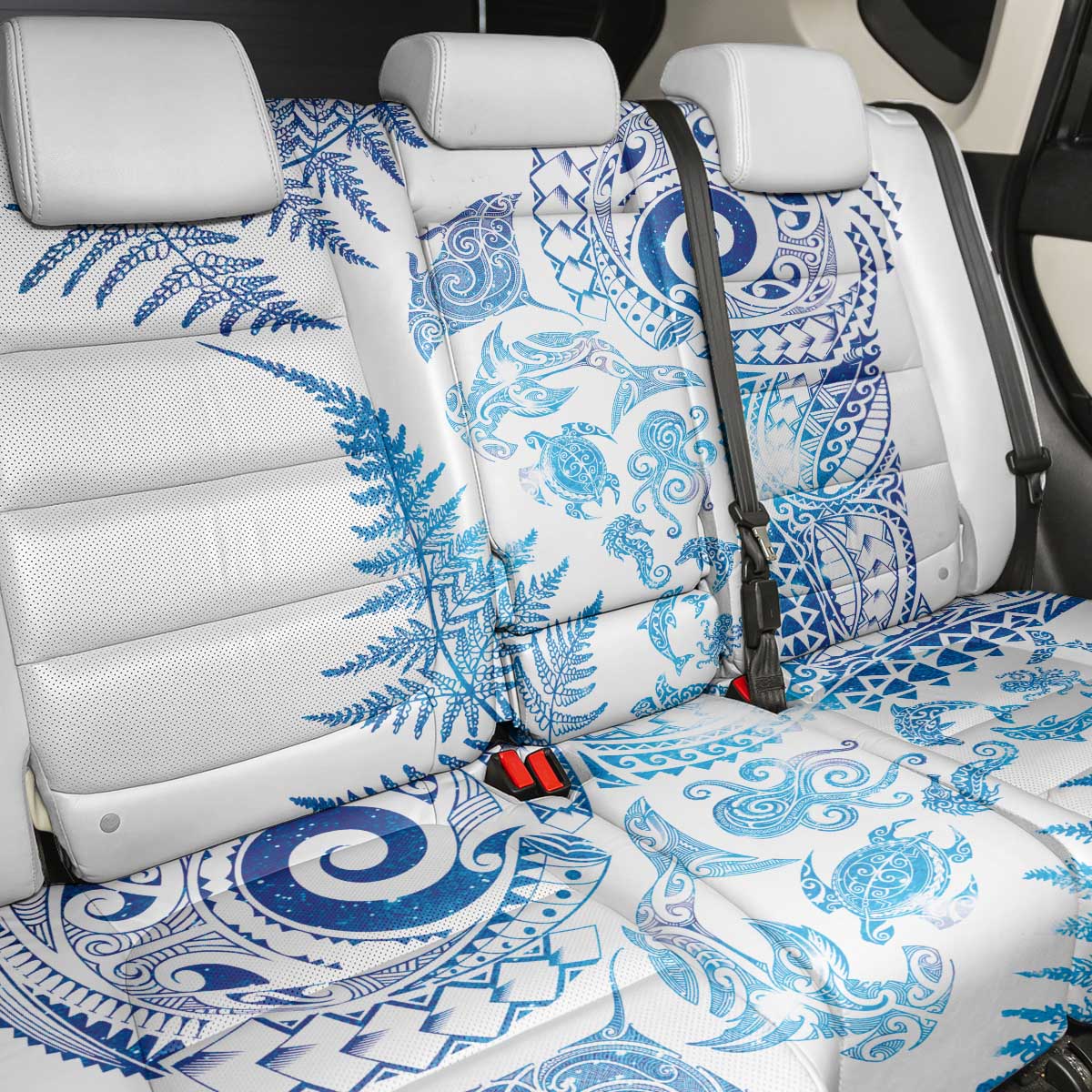 New Zealand Sea Animals Back Car Seat Cover with Maori Koru Tribal Tattoo and Silver Ferns Galaxy Style LT03 - Polynesian Pride