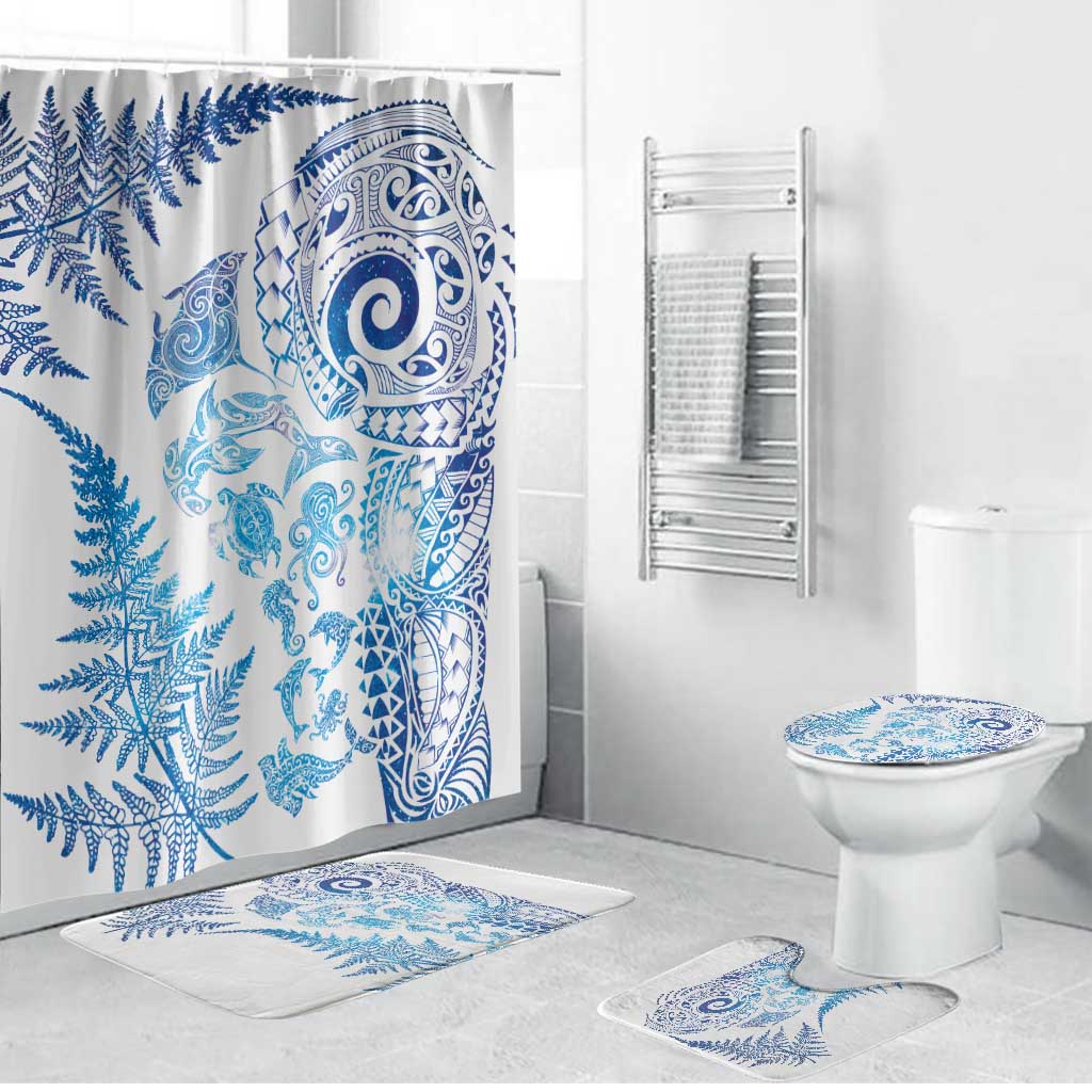New Zealand Sea Animals Bathroom Set with Maori Koru Tribal Tattoo and Silver Ferns Galaxy Style LT03 Bathroom Set (4 pcs) Multicolor - Polynesian Pride