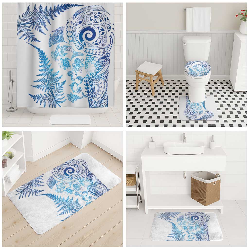 New Zealand Sea Animals Bathroom Set with Maori Koru Tribal Tattoo and Silver Ferns Galaxy Style LT03 - Polynesian Pride