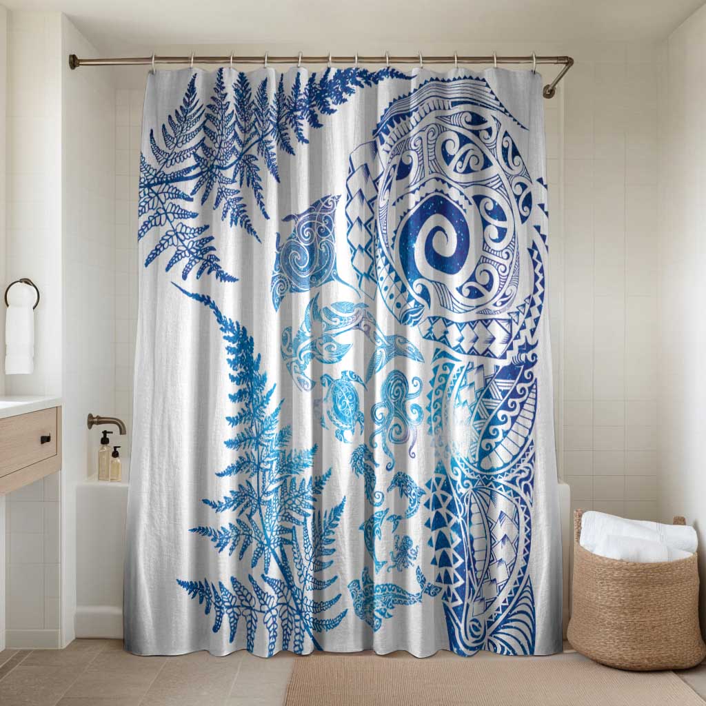 New Zealand Sea Animals Bathroom Set with Maori Koru Tribal Tattoo and Silver Ferns Galaxy Style LT03 Shower Curtain Only Multicolor - Polynesian Pride