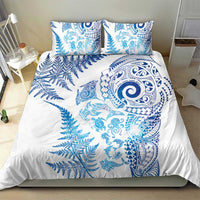 New Zealand Sea Animals Bedding Set with Maori Koru Tribal Tattoo and Silver Ferns Galaxy Style