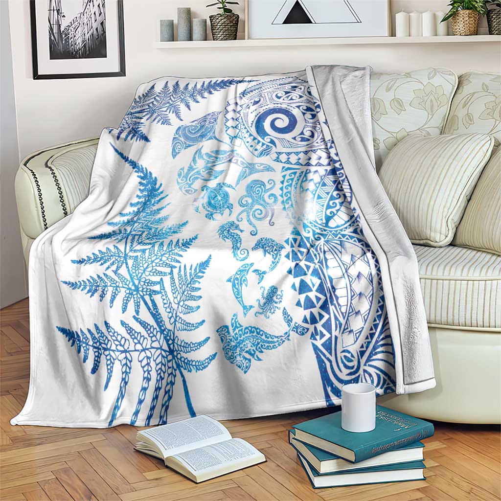 New Zealand Sea Animals Blanket with Maori Koru Tribal Tattoo and Silver Ferns Galaxy Style LT03 Multicolor - Polynesian Pride