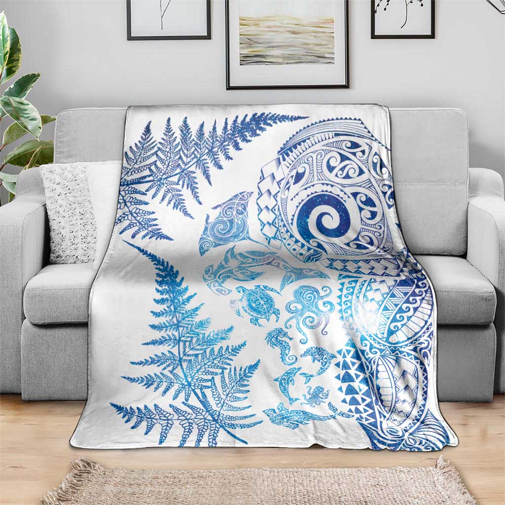 New Zealand Sea Animals Blanket with Maori Koru Tribal Tattoo and Silver Ferns Galaxy Style LT03 - Polynesian Pride