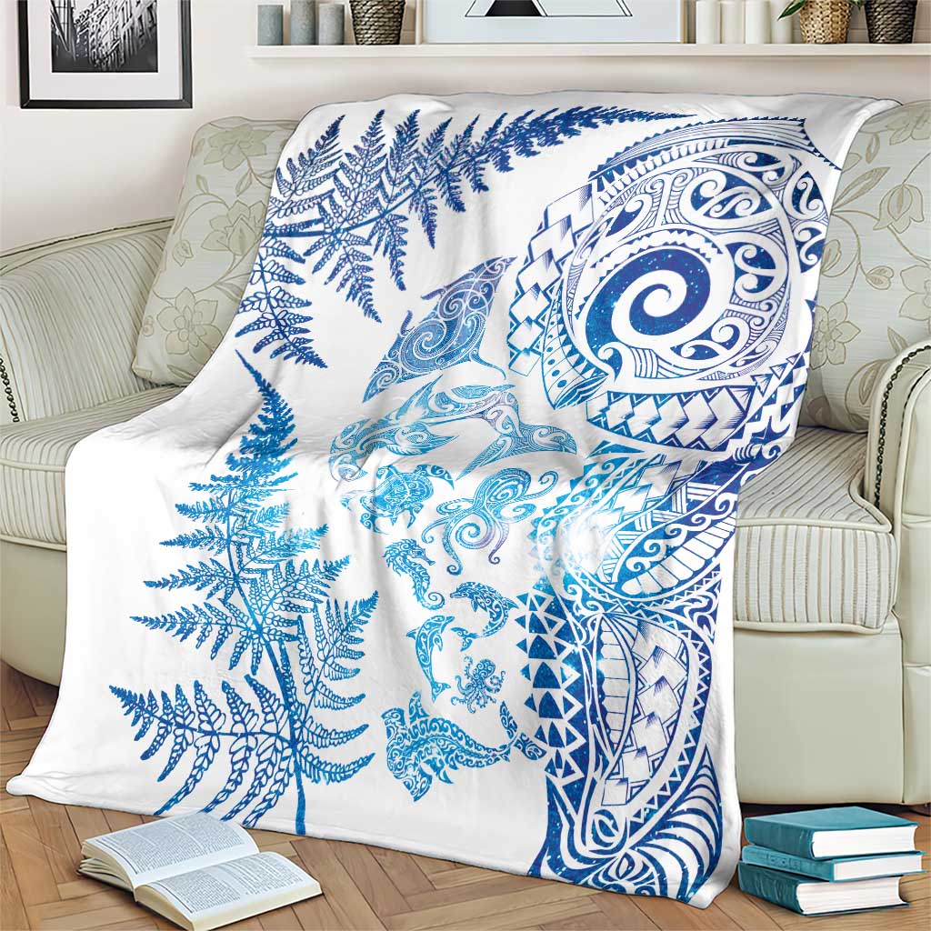 New Zealand Sea Animals Blanket with Maori Koru Tribal Tattoo and Silver Ferns Galaxy Style LT03 - Polynesian Pride