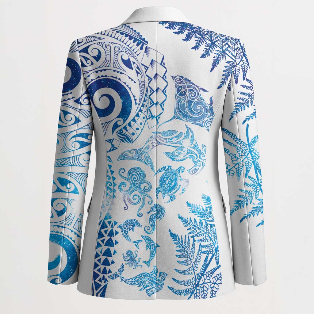 New Zealand Sea Animals Blazer with Maori Koru Tribal Tattoo and Silver Ferns Galaxy Style LT03 - Polynesian Pride