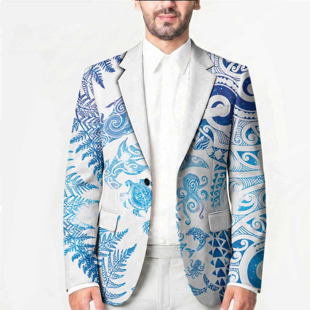 New Zealand Sea Animals Blazer with Maori Koru Tribal Tattoo and Silver Ferns Galaxy Style LT03 - Polynesian Pride