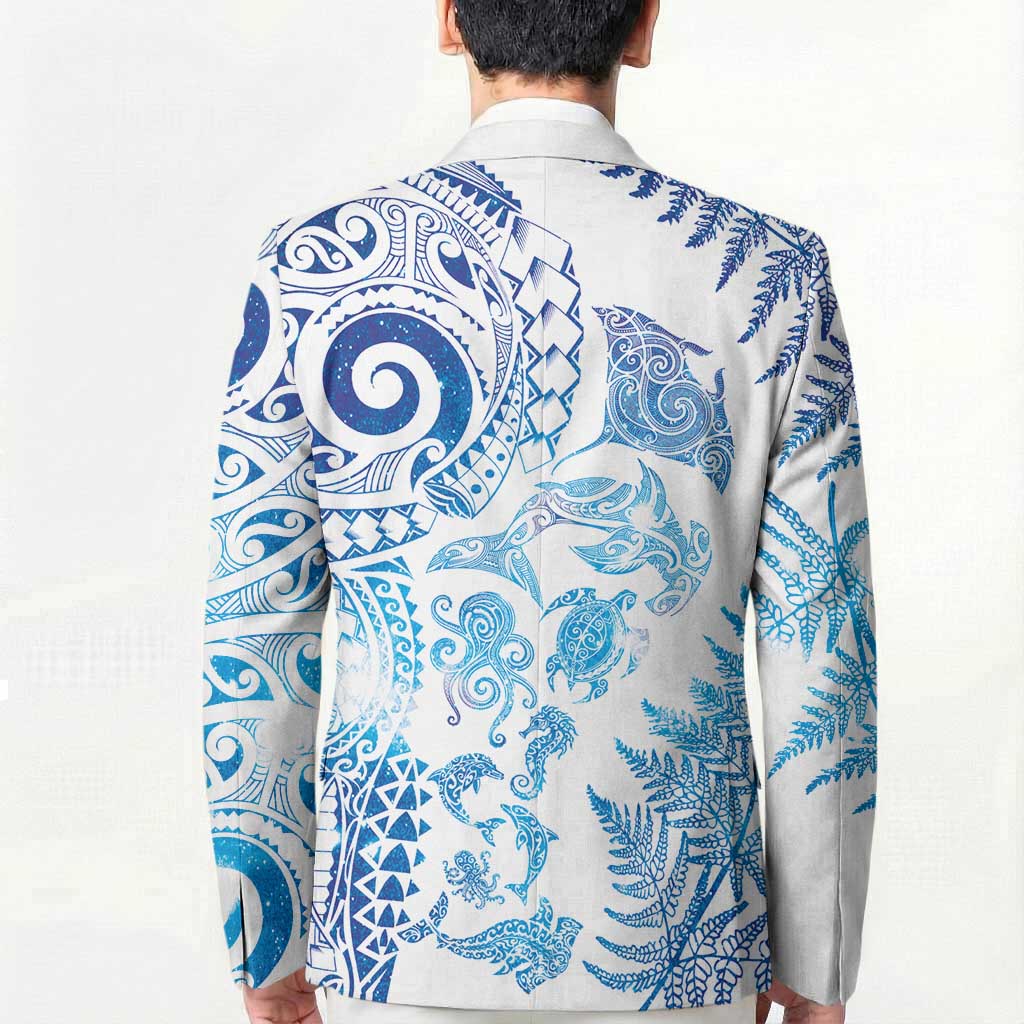 New Zealand Sea Animals Blazer with Maori Koru Tribal Tattoo and Silver Ferns Galaxy Style LT03 - Polynesian Pride