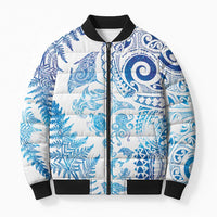 New Zealand Sea Animals Bomber Puffer Jacket with Maori Koru Tribal Tattoo and Silver Ferns Galaxy Style LT03 Unisex Multicolor - Polynesian Pride