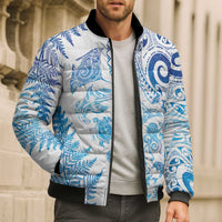 New Zealand Sea Animals Bomber Puffer Jacket with Maori Koru Tribal Tattoo and Silver Ferns Galaxy Style LT03 - Polynesian Pride