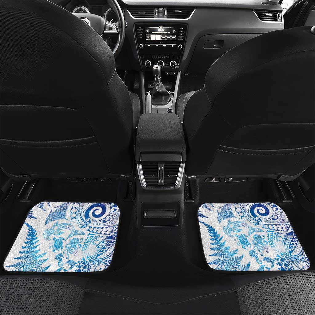New Zealand Sea Animals Car Mats with Maori Koru Tribal Tattoo and Silver Ferns Galaxy Style LT03 Set 2pcs - Back Multicolor - Polynesian Pride