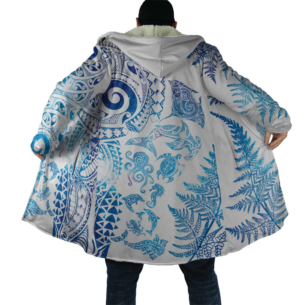 New Zealand Sea Animals Cloak with Maori Koru Tribal Tattoo and Silver Ferns Galaxy Style LT03 - Polynesian Pride