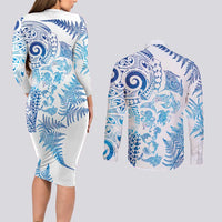 New Zealand Sea Animals Couples Matching Long Sleeve Bodycon Dress and Long Sleeve Button Shirt with Maori Koru Tribal Tattoo and Silver Ferns Galaxy Style LT03 - Polynesian Pride