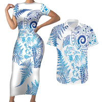 New Zealand Sea Animals Couples Matching Short Sleeve Bodycon Dress and Hawaiian Shirt with Maori Koru Tribal Tattoo and Silver Ferns Galaxy Style LT03 Multicolor - Polynesian Pride
