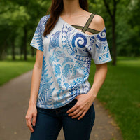 New Zealand Sea Animals Cross Shoulder Shirt with Maori Koru Tribal Tattoo and Silver Ferns Galaxy Style LT03 - Polynesian Pride