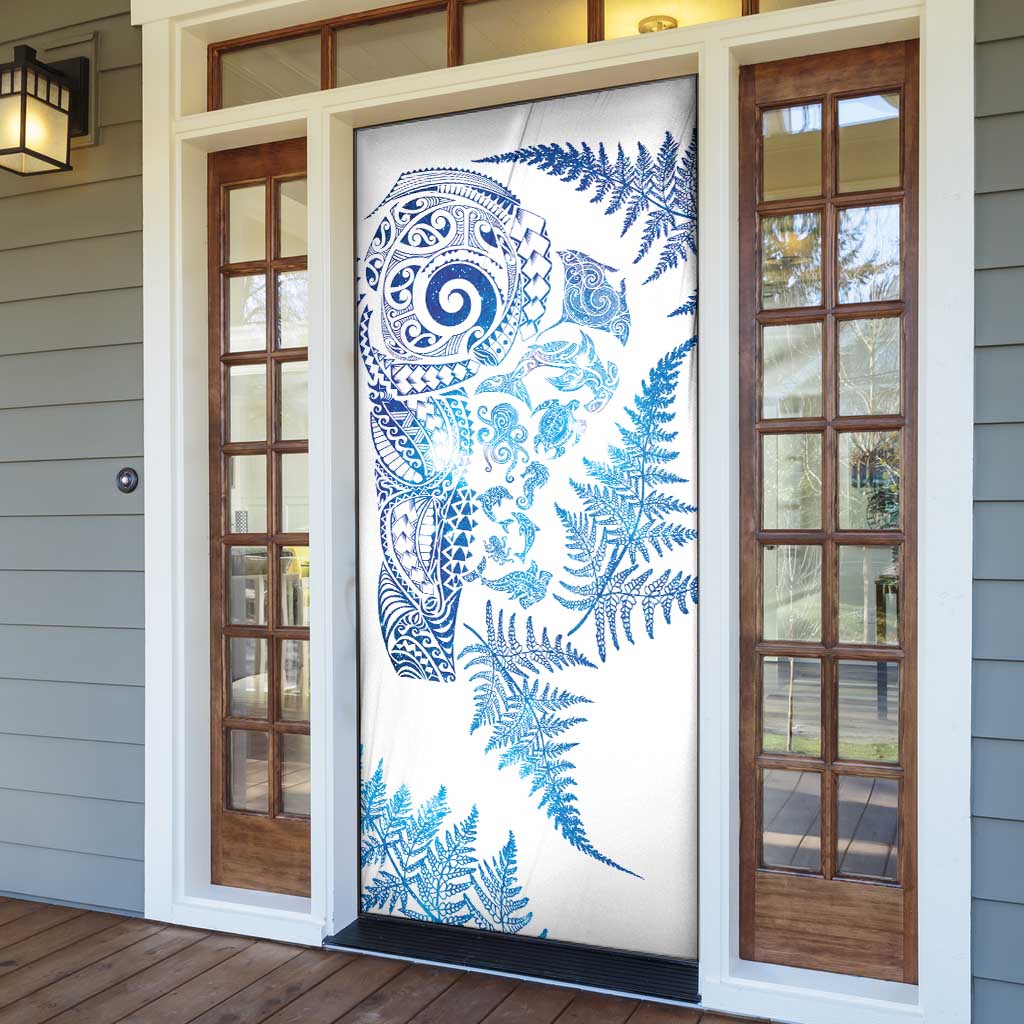 New Zealand Sea Animals Door Cover with Maori Koru Tribal Tattoo and Silver Ferns Galaxy Style LT03 - Polynesian Pride