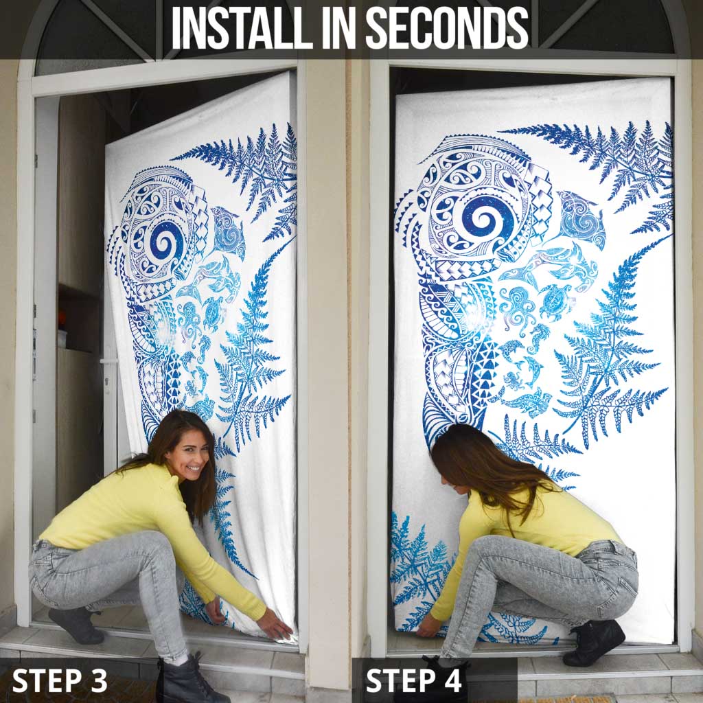 New Zealand Sea Animals Door Cover with Maori Koru Tribal Tattoo and Silver Ferns Galaxy Style LT03 - Polynesian Pride