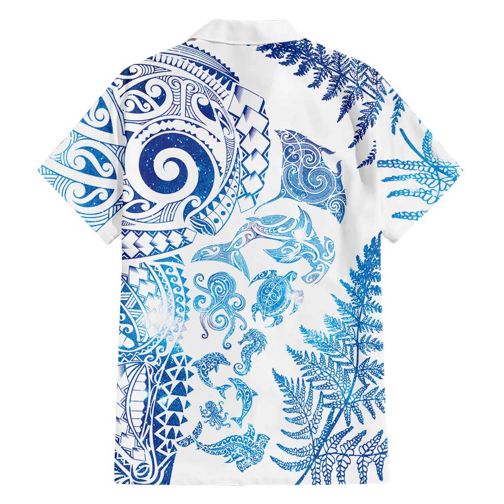 New Zealand Sea Animals Family Matching Long Sleeve Bodycon Dress and Hawaiian Shirt with Maori Koru Tribal Tattoo and Silver Ferns Galaxy Style LT03 - Polynesian Pride
