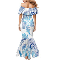 New Zealand Sea Animals Family Matching Mermaid Dress and Hawaiian Shirt with Maori Koru Tribal Tattoo and Silver Ferns Galaxy Style LT03 - Polynesian Pride