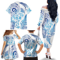 New Zealand Sea Animals Family Matching Off The Shoulder Long Sleeve Dress and Hawaiian Shirt with Maori Koru Tribal Tattoo and Silver Ferns Galaxy Style LT03 - Polynesian Pride