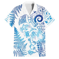 New Zealand Sea Animals Family Matching Off Shoulder Maxi Dress and Hawaiian Shirt with Maori Koru Tribal Tattoo and Silver Ferns Galaxy Style LT03 Dad's Shirt - Short Sleeve Multicolor - Polynesian Pride