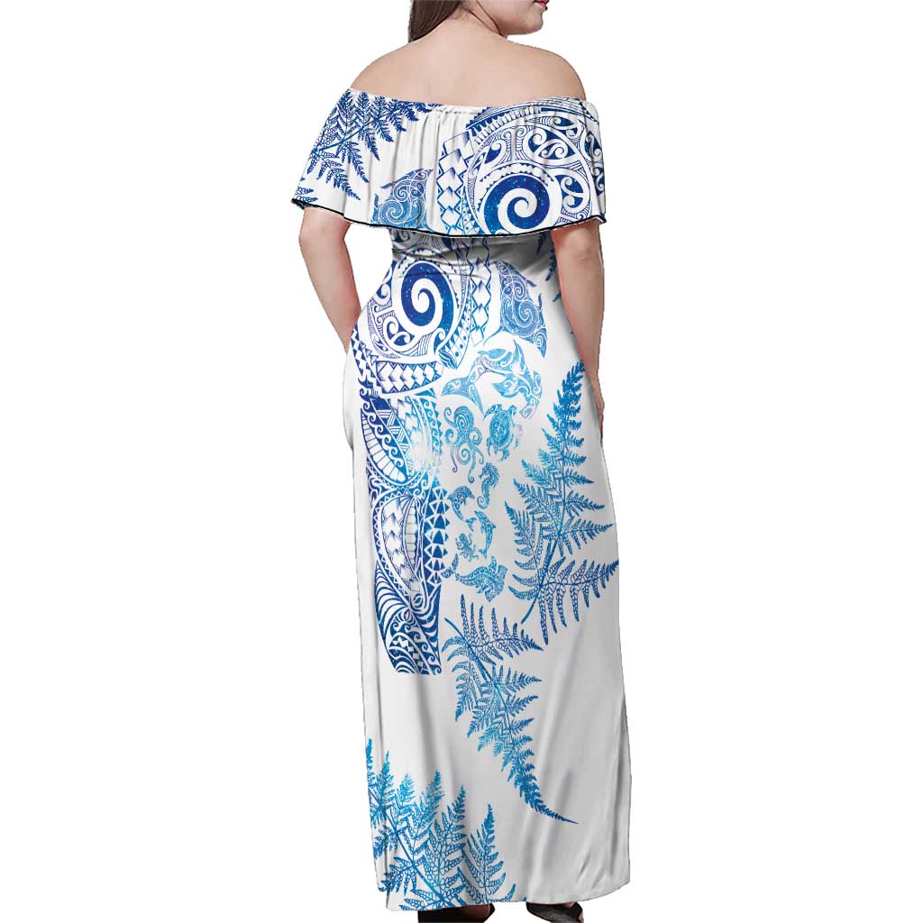 New Zealand Sea Animals Family Matching Off Shoulder Maxi Dress and Hawaiian Shirt with Maori Koru Tribal Tattoo and Silver Ferns Galaxy Style LT03 - Polynesian Pride