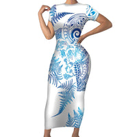 New Zealand Sea Animals Family Matching Short Sleeve Bodycon Dress and Hawaiian Shirt with Maori Koru Tribal Tattoo and Silver Ferns Galaxy Style LT03 Mom's Dress Multicolor - Polynesian Pride