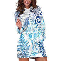 New Zealand Sea Animals Hoodie Dress with Maori Koru Tribal Tattoo and Silver Ferns Galaxy Style LT03 Multicolor - Polynesian Pride
