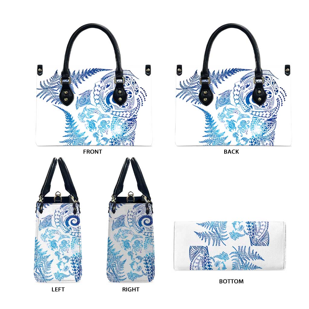 New Zealand Sea Animals Leather Bag with Maori Koru Tribal Tattoo and Silver Ferns Galaxy Style LT03 - Polynesian Pride