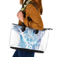 New Zealand Sea Animals Leather Tote Bag with Maori Koru Tribal Tattoo and Silver Ferns Galaxy Style LT03 Multicolor - Polynesian Pride