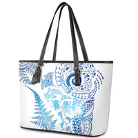 New Zealand Sea Animals Leather Tote Bag with Maori Koru Tribal Tattoo and Silver Ferns Galaxy Style LT03 - Polynesian Pride