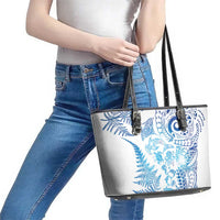 New Zealand Sea Animals Leather Tote Bag with Maori Koru Tribal Tattoo and Silver Ferns Galaxy Style LT03 - Polynesian Pride