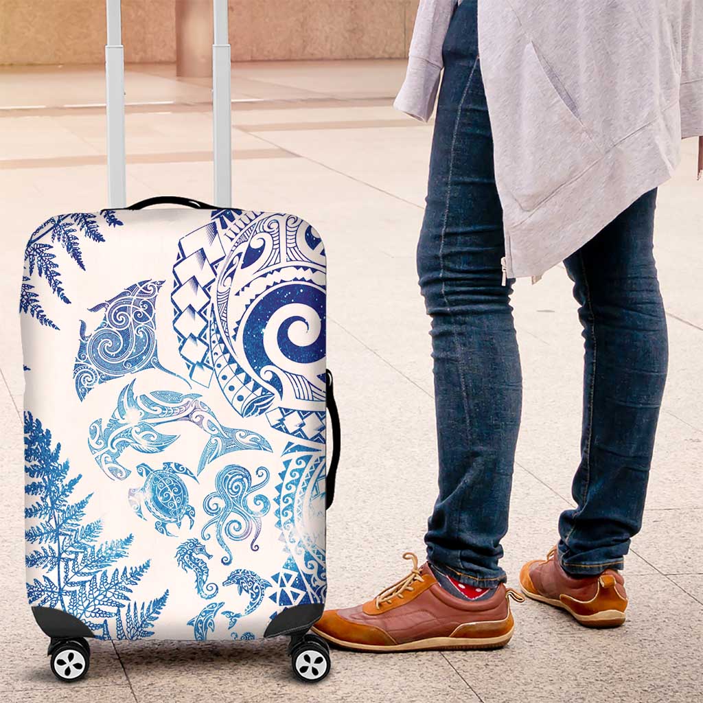 New Zealand Sea Animals Luggage Cover with Maori Koru Tribal Tattoo and Silver Ferns Galaxy Style LT03 Multicolor - Polynesian Pride