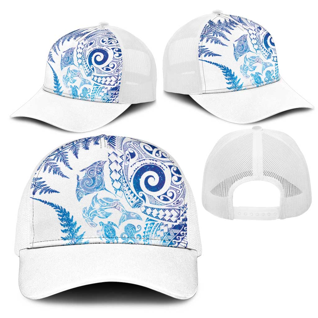 New Zealand Sea Animals Mesh Trucker Cap with Maori Koru Tribal Tattoo and Silver Ferns Galaxy Style LT03 - Polynesian Pride