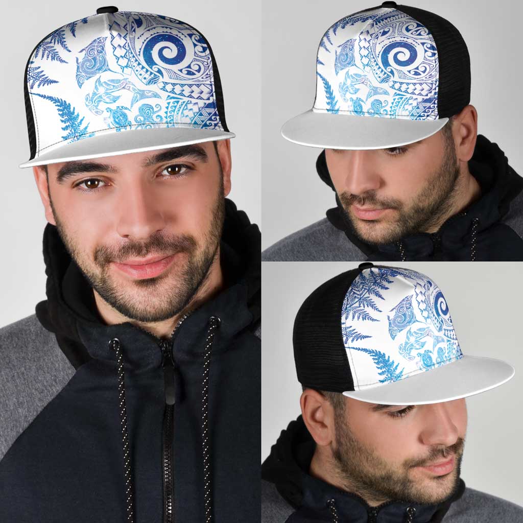 New Zealand Sea Animals Mesh Trucker Cap with Maori Koru Tribal Tattoo and Silver Ferns Galaxy Style LT03 - Polynesian Pride