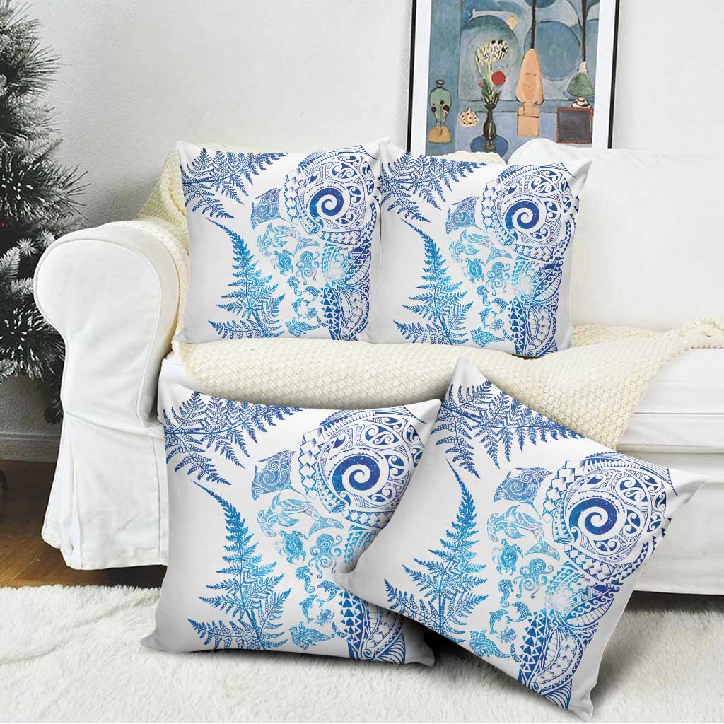 New Zealand Sea Animals Pillow Cover with Maori Koru Tribal Tattoo and Silver Ferns Galaxy Style LT03 - Polynesian Pride