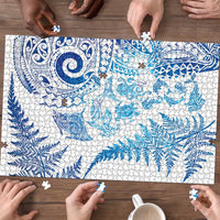 New Zealand Sea Animals Puzzle with Maori Koru Tribal Tattoo and Silver Ferns Galaxy Style LT03 - Polynesian Pride