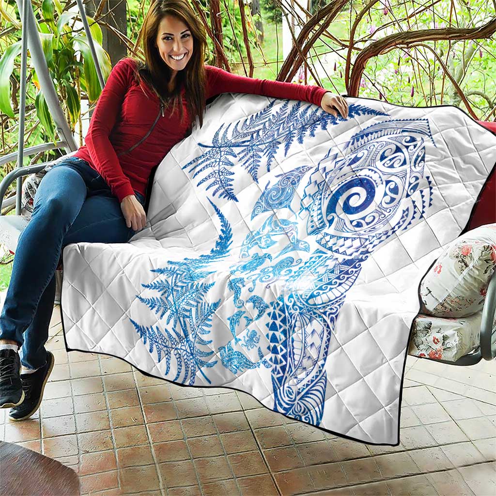 New Zealand Sea Animals Quilt with Maori Koru Tribal Tattoo and Silver Ferns Galaxy Style LT03 - Polynesian Pride