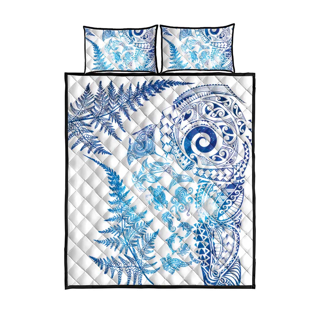 New Zealand Sea Animals Quilt Bed Set with Maori Koru Tribal Tattoo and Silver Ferns Galaxy Style LT03 - Polynesian Pride