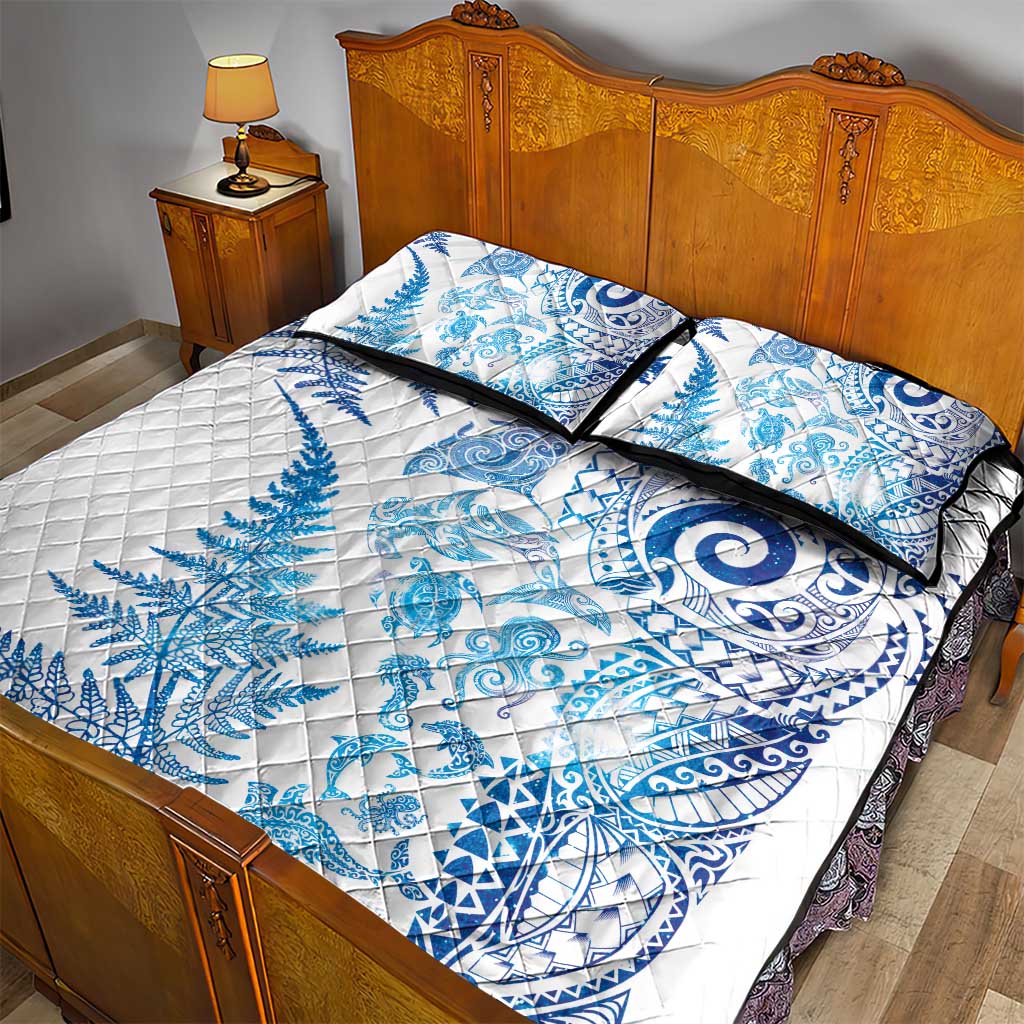New Zealand Sea Animals Quilt Bed Set with Maori Koru Tribal Tattoo and Silver Ferns Galaxy Style LT03 - Polynesian Pride