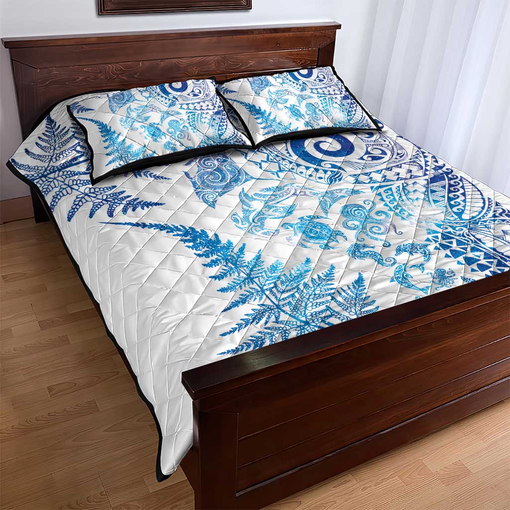 New Zealand Sea Animals Quilt Bed Set with Maori Koru Tribal Tattoo and Silver Ferns Galaxy Style LT03 - Polynesian Pride